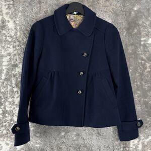 LeifNotes Size 0 Stretch Outdoor Button Pea Coat Navy Long Sleeve Lined Collar